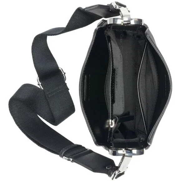 Fay North/South Small Black Canvas Crossbody Bag with Snap Closure